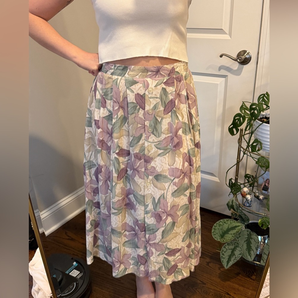 Vintage Floral Purple and Green Women's Skirt